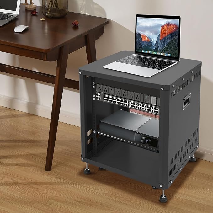 12U Home Audio & Video Stage Stereo Equipment Storage Cabinet Stand On Wheels - Image 9