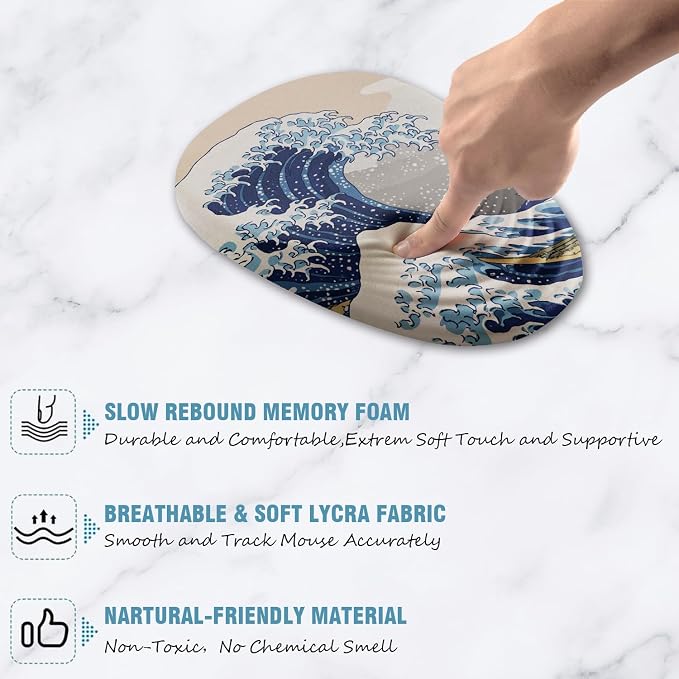 Ergonomic Mouse Pad Wrist Rest, Japanese Sea Wave Mouse Pad - Image 4