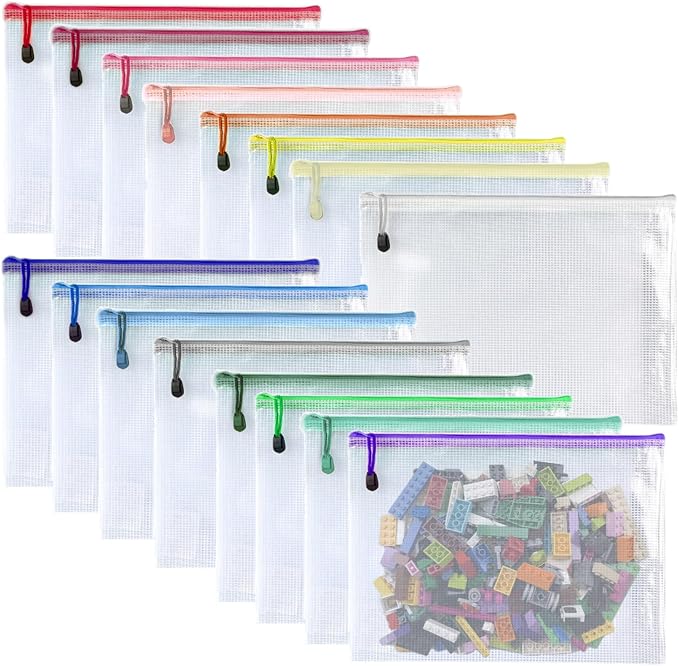 Oaimyy-16 PCS-8 x 10 inches-Mesh Zipper Pouch, Plastic Zip File Folders Puzzle by Oaimyy