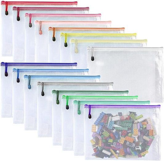 Oaimyy-16 PCS-9 x 12 inches-Mesh Zipper Pouch, Plastic Zip File Folders Puzzle by Oaimyy