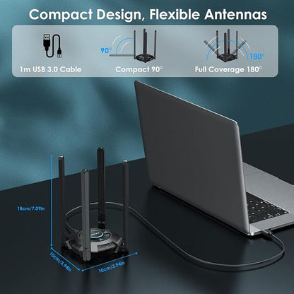 USB WiFi Adapter for Desktop PC, WAVLINK Tri-Band BE6500 WiFi 7 Adapter - Image 8
