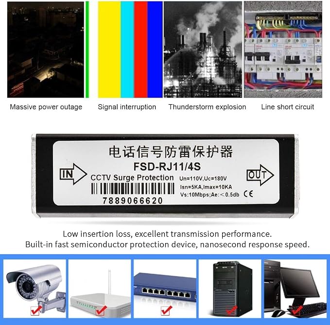 RJ11 Telephone Fax Protector, Lighting Thunder Arrester Device, Audio Telephone - Image 5