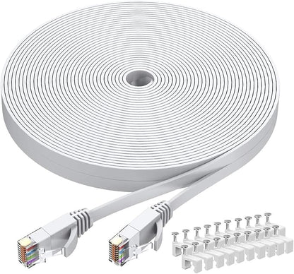BUSOHE Cat6 Ethernet Cable 30 FT White, Cat-6 Flat RJ45 Computer Internet LAN by BUSOHE