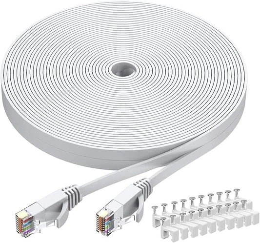 BUSOHE Cat6 Ethernet Cable 30 FT White, Cat-6 Flat RJ45 Computer Internet LAN by BUSOHE