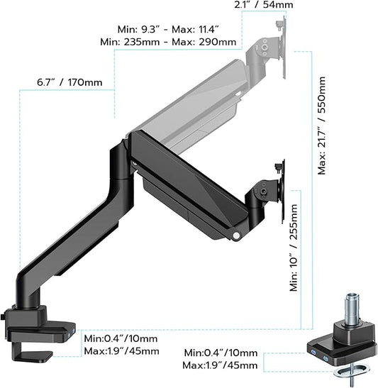 ARES WING Single Monitor Arm, Heavy Duty Adjustable Monitor Arm - Image 2