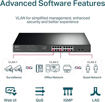 TP-Link TL-SG1218MPE 16 Port Gigabit Switch Easy Smart Managed 16 PoE+ @250W - Image 4