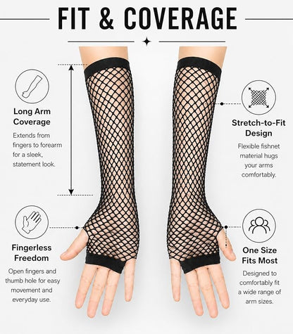 Seeksmile Women's Girls 80's Theme Party Emo Fingerless Arm Fishnet Gloves - Image 4