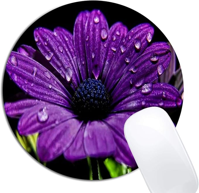 Purple Flower Mouse Pad Round Non-Slip Rubber Mousepad Laptop Office Computer by XDMY