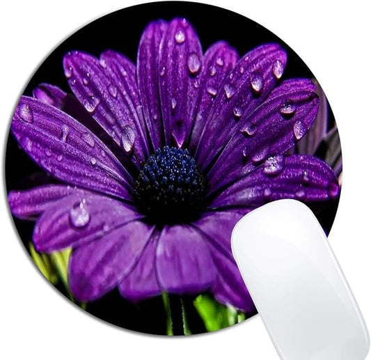 Purple Flower Mouse Pad Round Non-Slip Rubber Mousepad Laptop Office Computer by XDMY