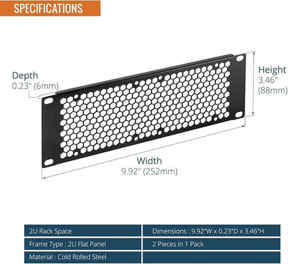 Tecmojo 2 Pack Vented 2U Blank Rack Mount Panel, Steel Patch Panel Filler - Image 3