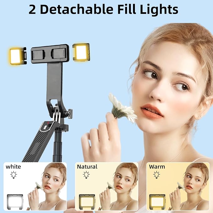 WOVTE 62" Selfie Stick with 2 Lights, Extendable Stand - Image 2