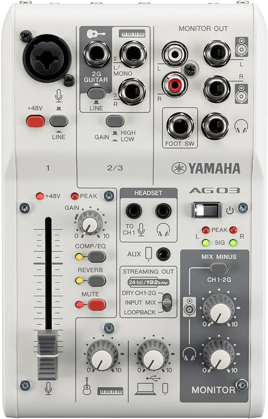 Yamaha AG03MK2 White 6-Channel Live Streaming Loopback Mixer/USB Interface by Yamaha