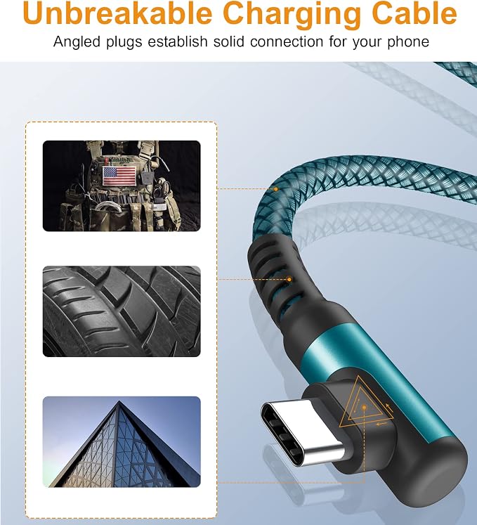 sweguard USB C Cable Right Angle, USB Type C iPhone 16 Charger Cable Nylon - Image 5
