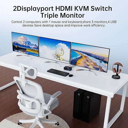 HDMI Displayport KVM Switch 3 Monitors 2 Computers 8K@60Hz 4K@144Hz, 3 Monitor - Image 2