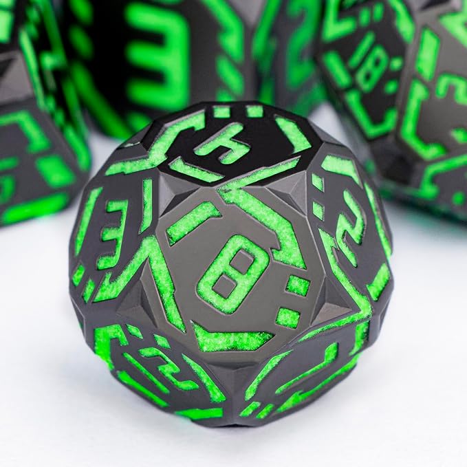 Metal DND Sci-fi Dice Set 7PCS Luminous Green Stripe Polyhedral Dice - Image 6