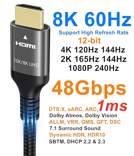 10K 8K 4K HDMI Cable 48Gbps 6.6 FT, Certified Ultra High Speed HDMI® Cable 4K - Image 3