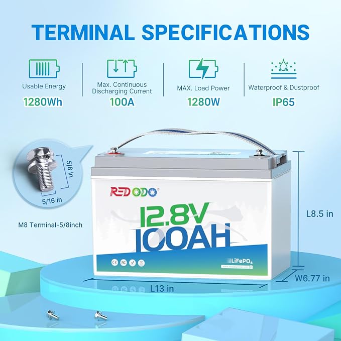 Redodo 12V 100Ah Lithium LiFePO4 Battery, Group 31 Battery Built in 100A BMS - Image 7