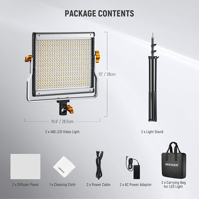NEEWER 2 Pack Bi Color Dimmable 480 LED Video Light Kit, 28W 3200-5600K CRI96+ - Image 7
