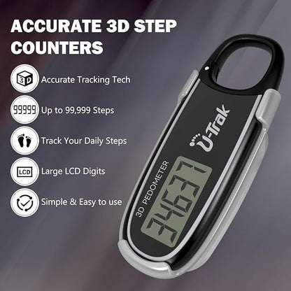 3D Pedometer for Walking with Removable Clip and Carabiner Simple Step Counter - Image 3