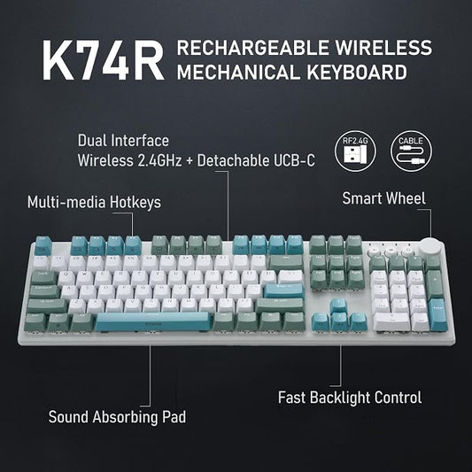 iRocks K74R Wireless RGB Illuminated Mechanical Gaming Keyboard, Hot-Swappable - Image 2