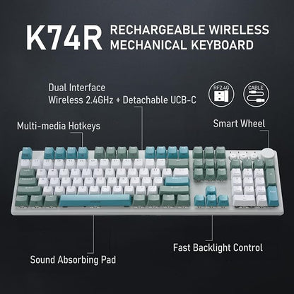 iRocks K74R Wireless RGB Illuminated Mechanical Gaming Keyboard, Hot-Swappable - Image 2