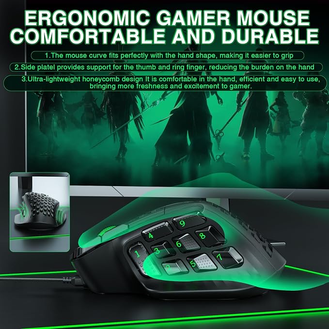 SOLAKAKA SM809 Wired MMO Gaming Mouse, - Image 8
