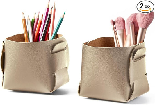 HOMIEAZICOZI 2-Pack Cork Leather Desk Accessories Storage by HOMIEAZICOZI