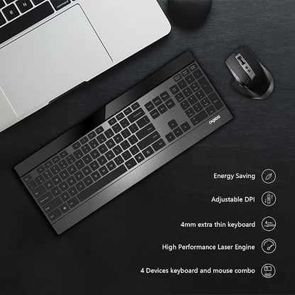 RAPOO Wireless Keyboard and Laser Mouse Combo, Ultra-Slim Computer Keyboard - Image 5