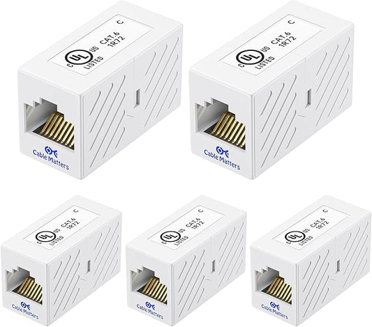 Cable Matters 5-Pack 10Gbps Cat 6 Ethernet Coupler in White, Compatible by CableMatters