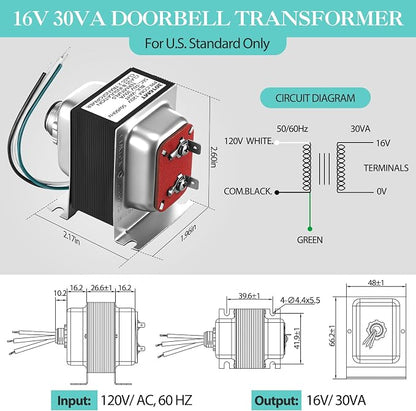 Landhoow Doorbell Transformer 16V 30VA, Hardwired Door Chime Transformer - Image 2