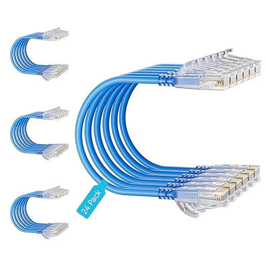 Cat6 Slim Patch Cables 0.5 Feet 24-Pack Blue, Cat6a Patch Cables 10Gbps 550MHz by Unknown