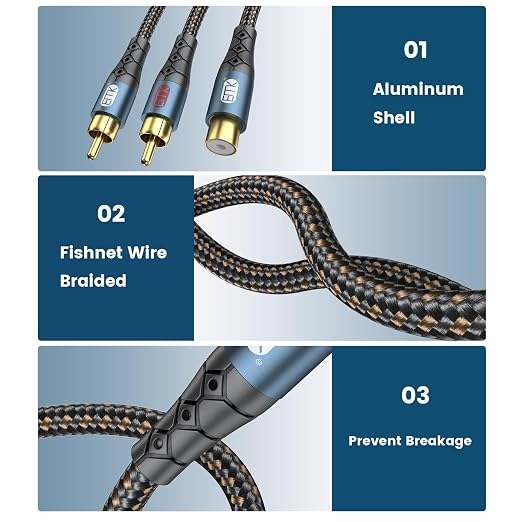 EMK RCA Splitter 2 Male to Female Extension Cable Dual Shielding Gold Plated - Image 4