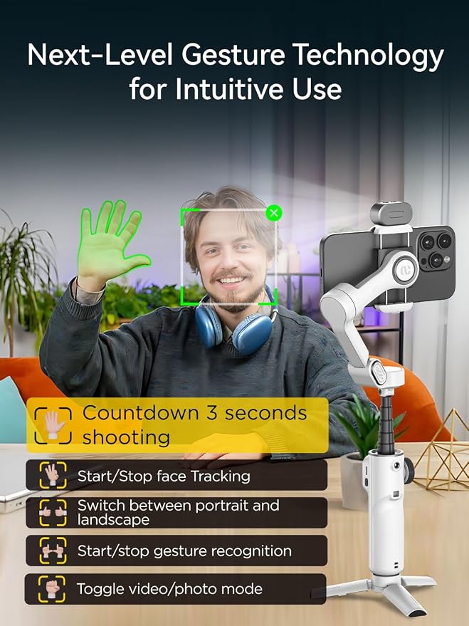 Gimbal Stabilizer for iPhone w/RGB Magnetic Fill Light, Foldable Gimbal w/7.8' - Image 6
