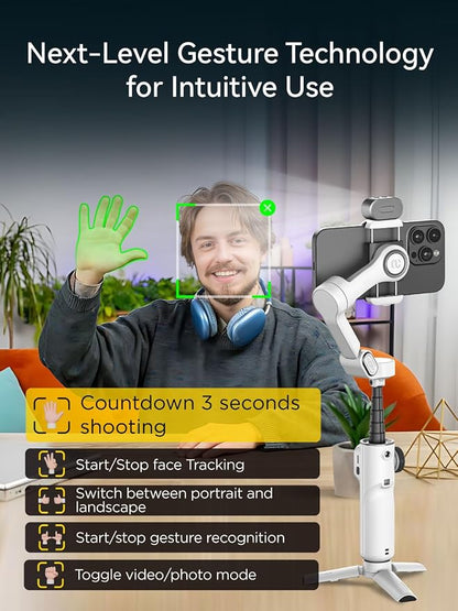 Gimbal Stabilizer for iPhone w/RGB Magnetic Fill Light, Foldable Gimbal w/7.8' - Image 6