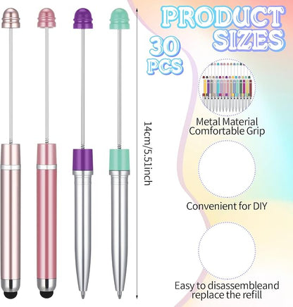 Qilery 30 Pcs Beaded Pens with Stylus Tips Plastic Beaded DIY Stylus 2-in-1 - Image 5
