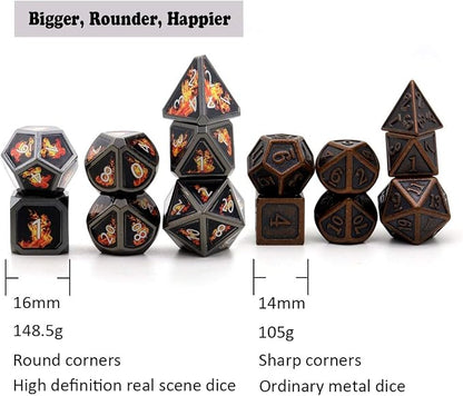 Haxtec Fire Bolt Real Scene Metal DND Dice Set Black Polyhedral Metal Dice - Image 3