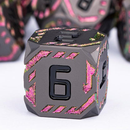Metal DND Sci-fi Dice Set 7PCS Stripe Polyhedral Dice - Image 3