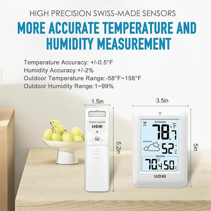 Indoor Outdoor Thermometer Wireless Weather Station, Internal External - Image 3