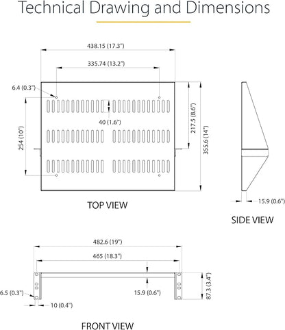 StarTech.com 2U Server Rack Shelf, Center Mounted Universal Vented Rackmount - Image 3