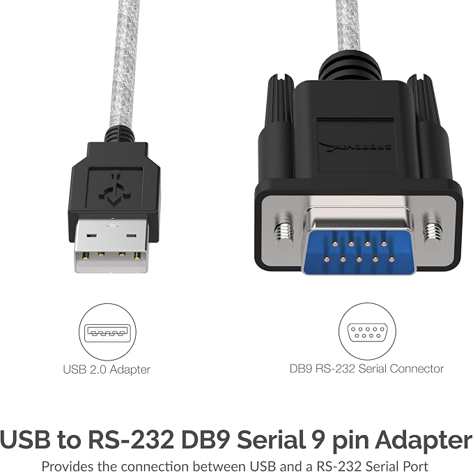 SABRENT USB to RS-232 DB9 Serial 9 pin Adapter Prolific PL2303 1-ft - Image 2