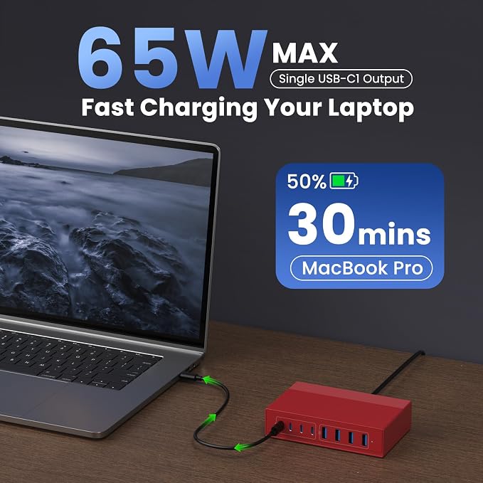 200W USB C Charger Block, 8-in-1 GaN III USB C Charger Fast Charging Station Hub - Image 3