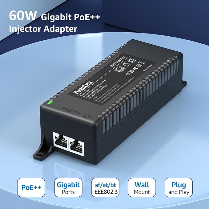 YuanLey Gigabit PoE Injector 60W, PoE++ Injector Converts Non-PoE to PoE++ - Image 2