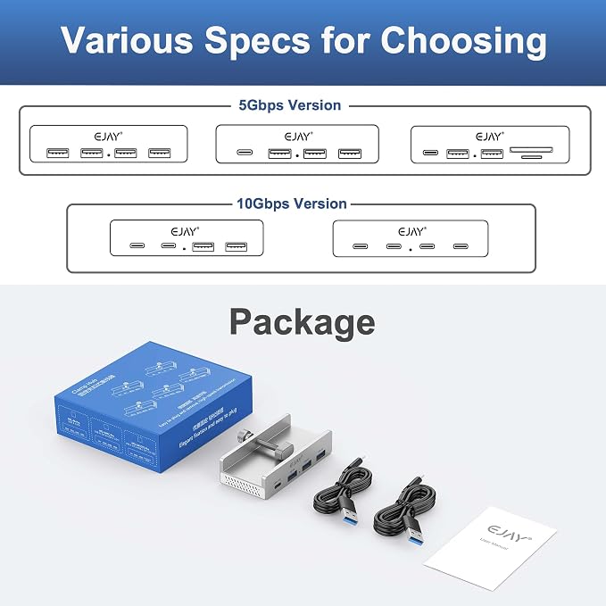 EJAY Mountable 4Ports USB3.0 HUB Alu Desktop Clamp Type C USB3.0 Splitter - Image 6