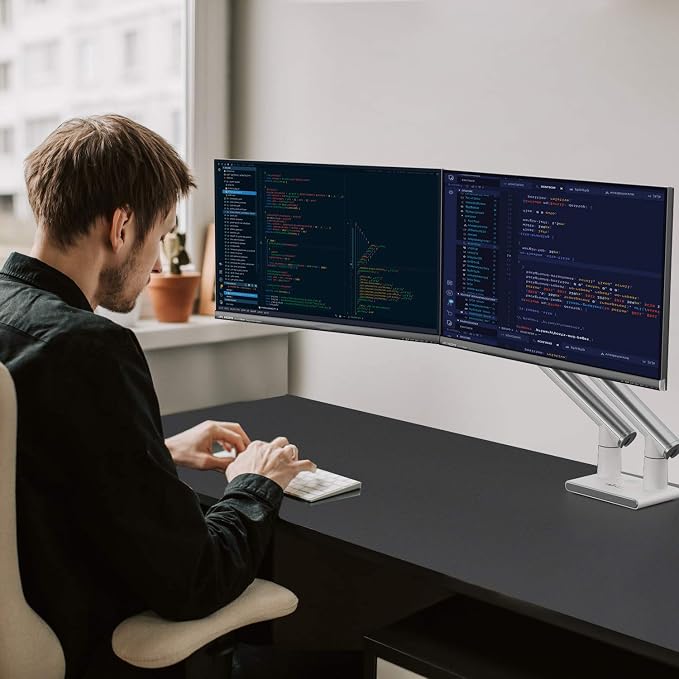 WALI Dual Monitor Stand White Monitor Arms - Image 2