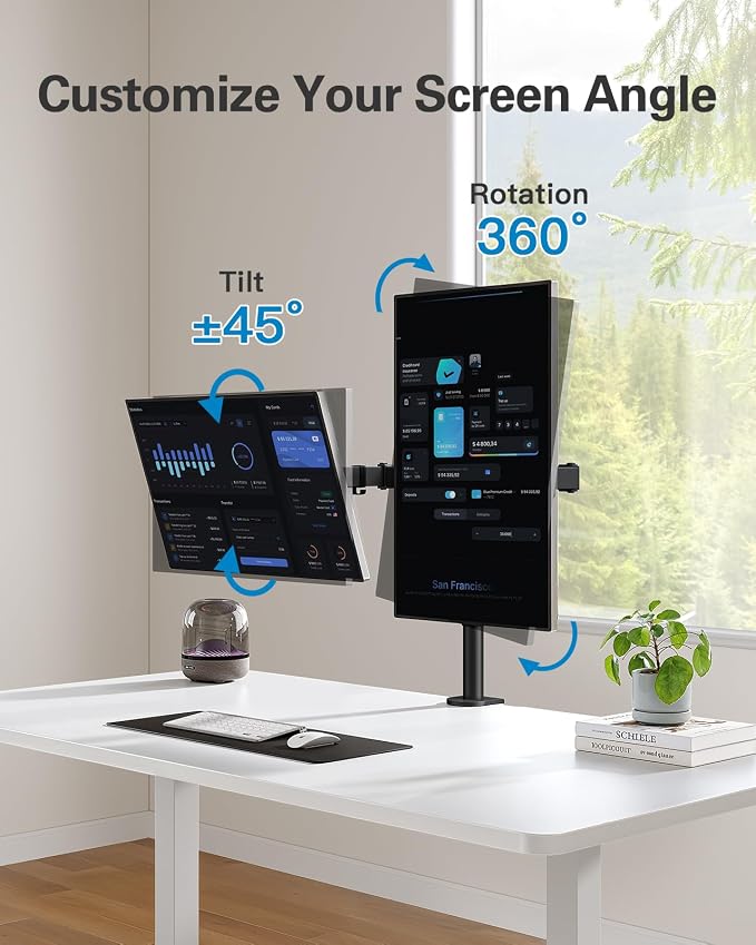 HUANUO Dual Monitor Desk Mount, Heavy-Duty Steel Adjustable Arm - Image 4
