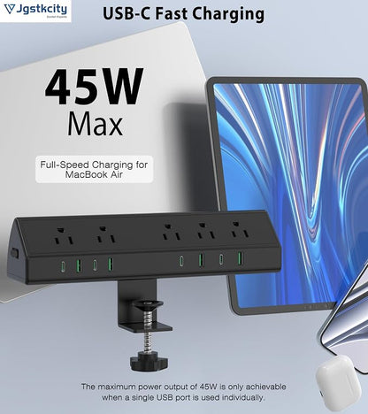 45W Fast Charging Station, Desk Clamp Power Strip, 4 PD USB-C Ports, 5 AC - Image 3