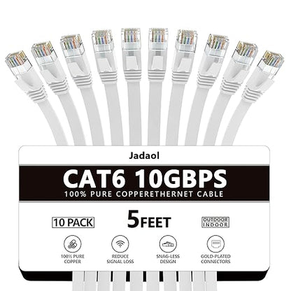 Jadaol Cat 6 Ethernet Cable 5ft 10-Pack, 10Gbps Support Cat8 Cat7 Network by Jadaol