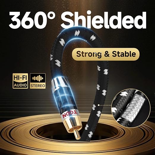 TODN Audiophile RCA Cables Stereo Shielded HiFi 2RCA Male to Male - Image 3