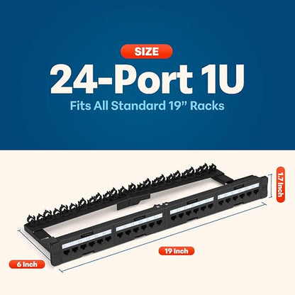 Everest RJ45 24 Port Cat6 / 6A Patch Panel – Modular 6-Port Removable Panels - Image 3