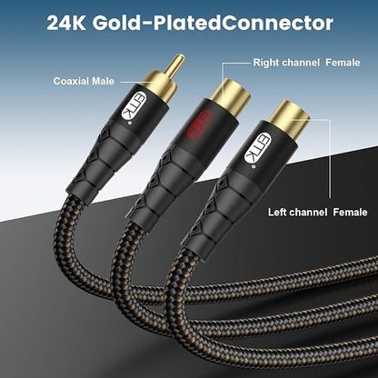 RCA Splitter Cable 1 Male to 2 Female Y Adapter - Image 2